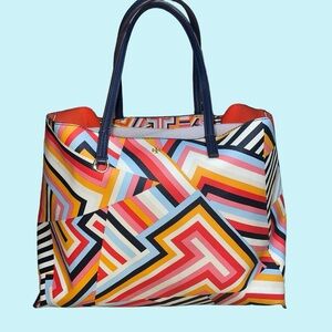 Tory Burch Large Kerrington Geometric Colorful Bag/Tote